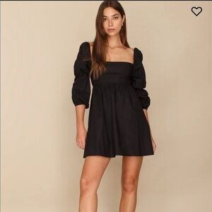 Reformation Michaela Long Sleeve Mini Babydoll Dress Black